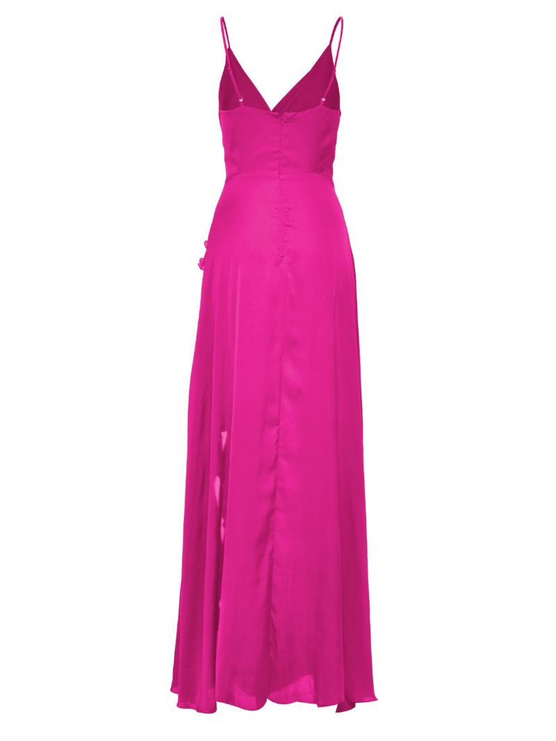 Kvinners Slipkjoler V-hals Høyspalte Bursdag Halvformell Maxi Prom Dress - Rose