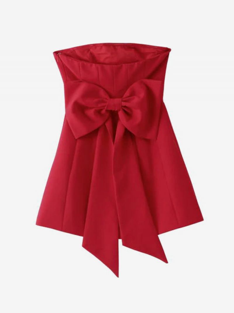 Kvinners Sweet Bow Dress Off The Shoulder Backless Party-minikjoler - Rød