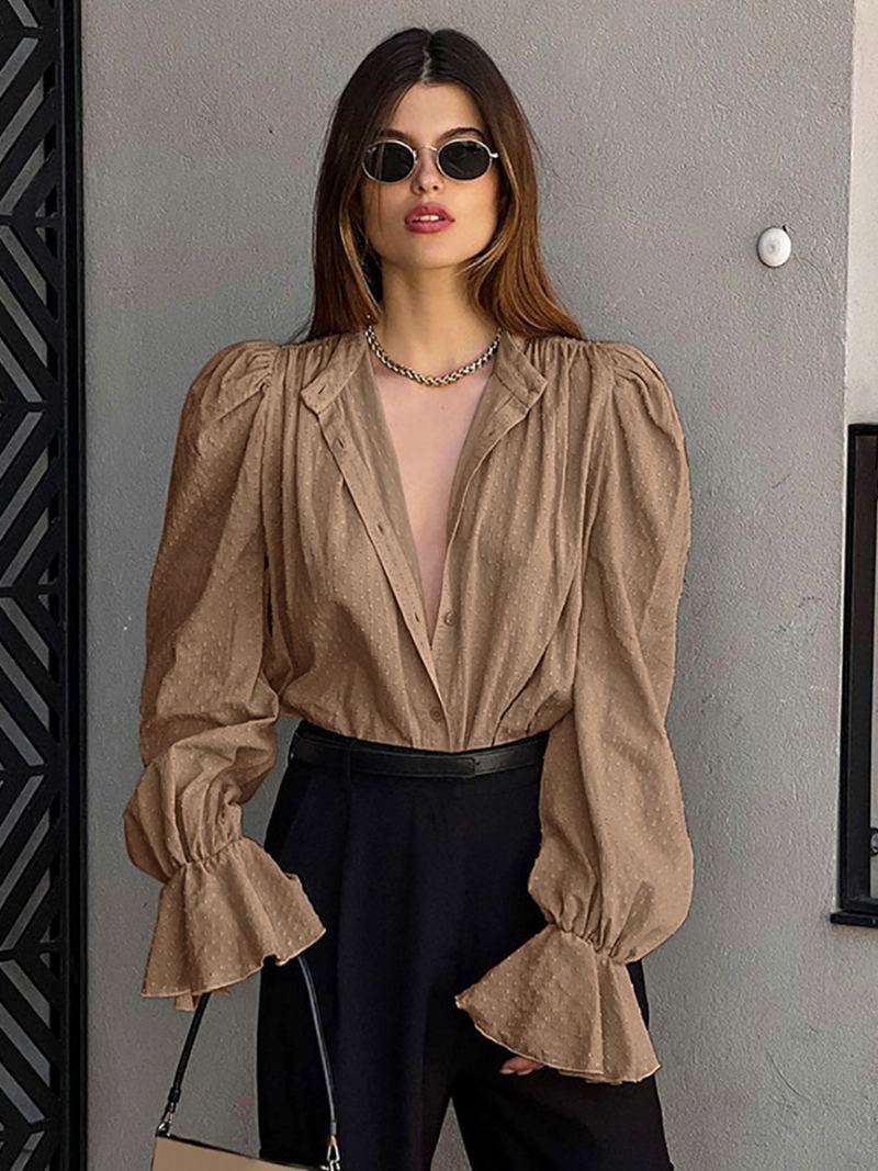 Cabriolet Skjorte Ruffles Sleeves Topp For Kvinner - Khaki