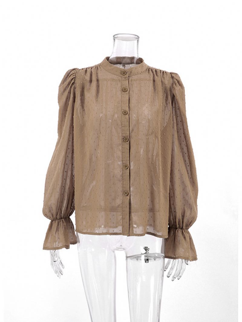 Cabriolet Skjorte Ruffles Sleeves Topp For Kvinner - Khaki