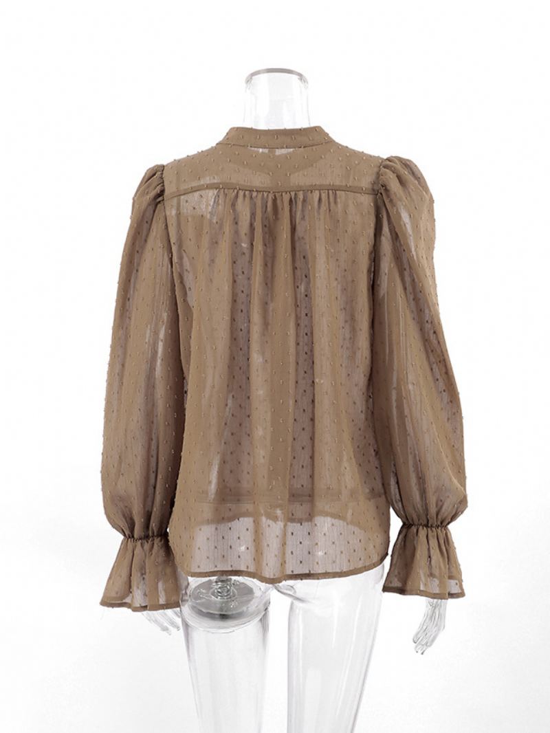 Cabriolet Skjorte Ruffles Sleeves Topp For Kvinner - Khaki