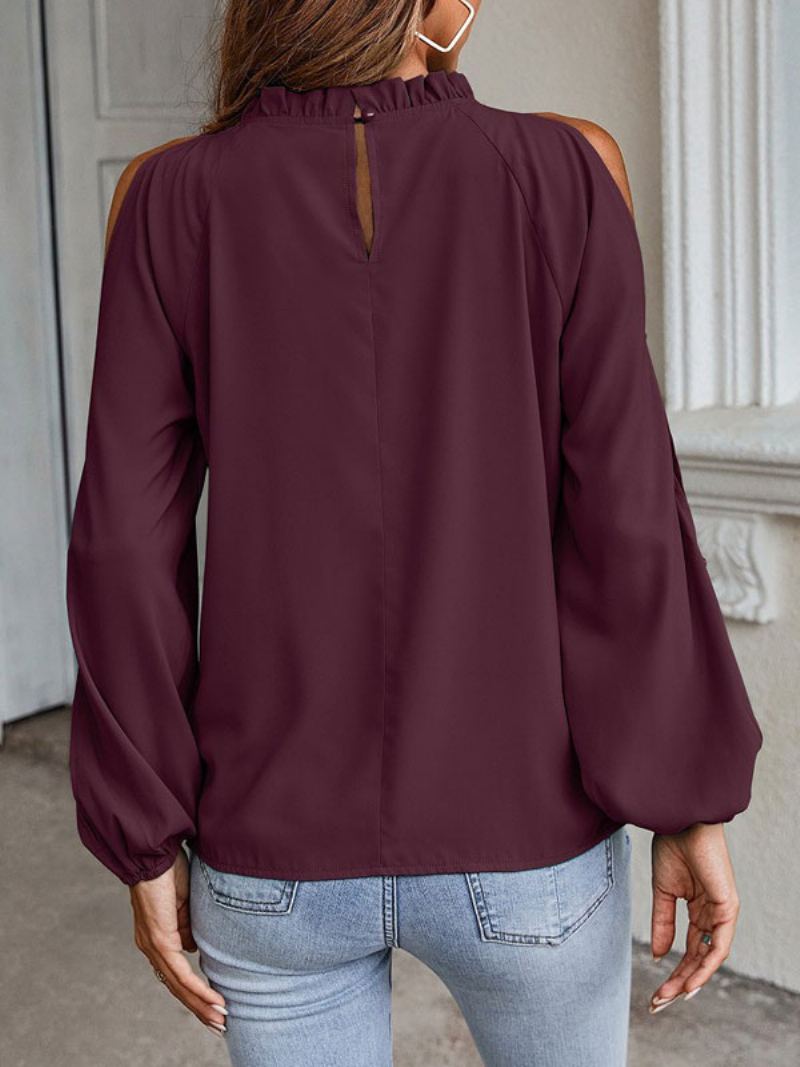 Skjorte For Kvinner Red Jewel Neck Casual Langermede Topper - Rød