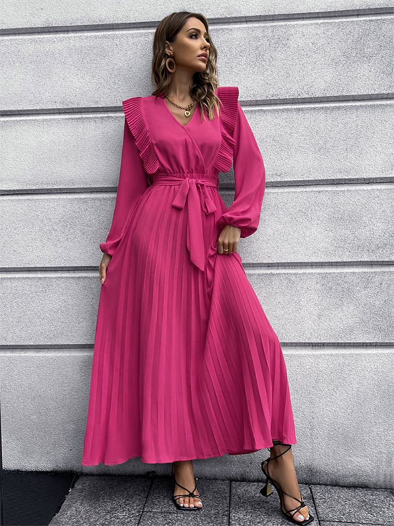 Dame Maxi Dress V-hals Langermet Lang Kjole