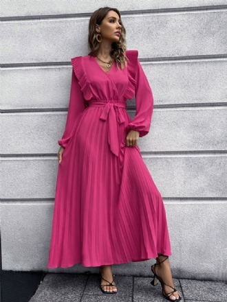 Dame Maxi Dress V-hals Langermet Lang Kjole