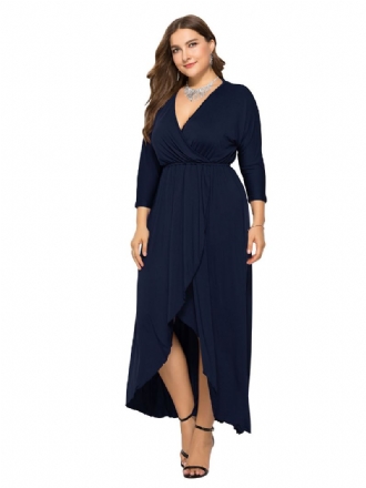 Dame Plus Size Maxi-kjole Beep Blue Langermet V-hals Oversized Lang Kjole