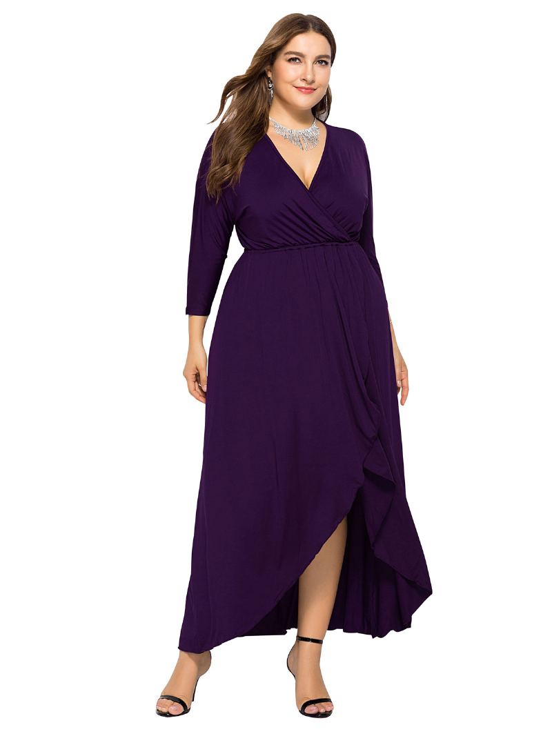 Dame Plus Size Maxi-kjole Beep Blue Langermet V-hals Oversized Lang Kjole - Lilla