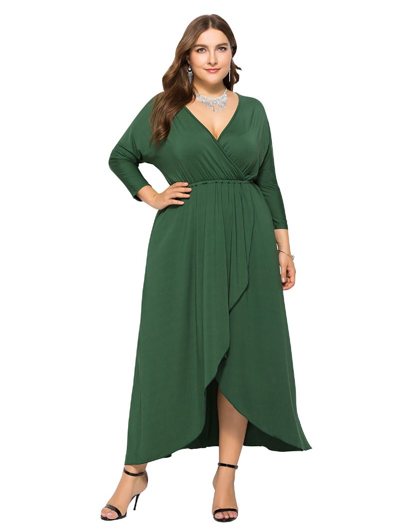 Dame Plus Size Maxi-kjole Beep Blue Langermet V-hals Oversized Lang Kjole - Grønn