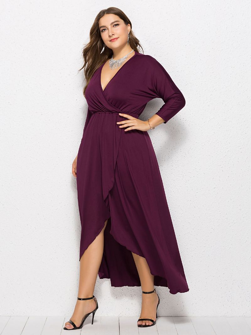 Dame Plus Size Maxi-kjole Beep Blue Langermet V-hals Oversized Lang Kjole - Fuchsia