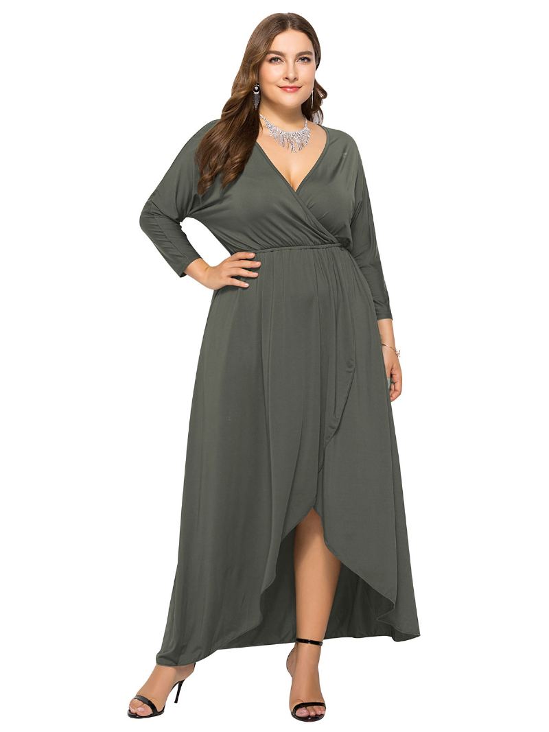 Dame Plus Size Maxi-kjole Beep Blue Langermet V-hals Oversized Lang Kjole - Grå