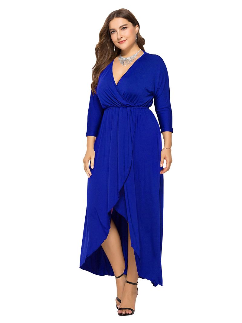 Dame Plus Size Maxi-kjole Beep Blue Langermet V-hals Oversized Lang Kjole - Kongeblå